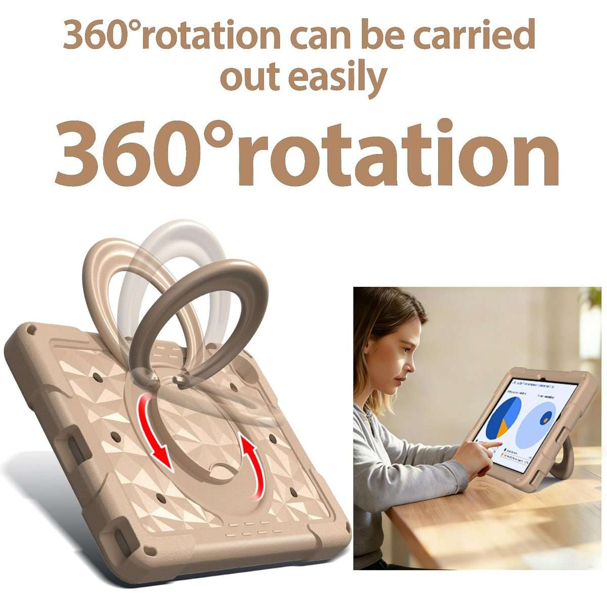 For Samsung Galaxy Tab A11+ / A9+ Magic Ring Rotation Holder Shockproof Tablet Case wi ... (Khaki)