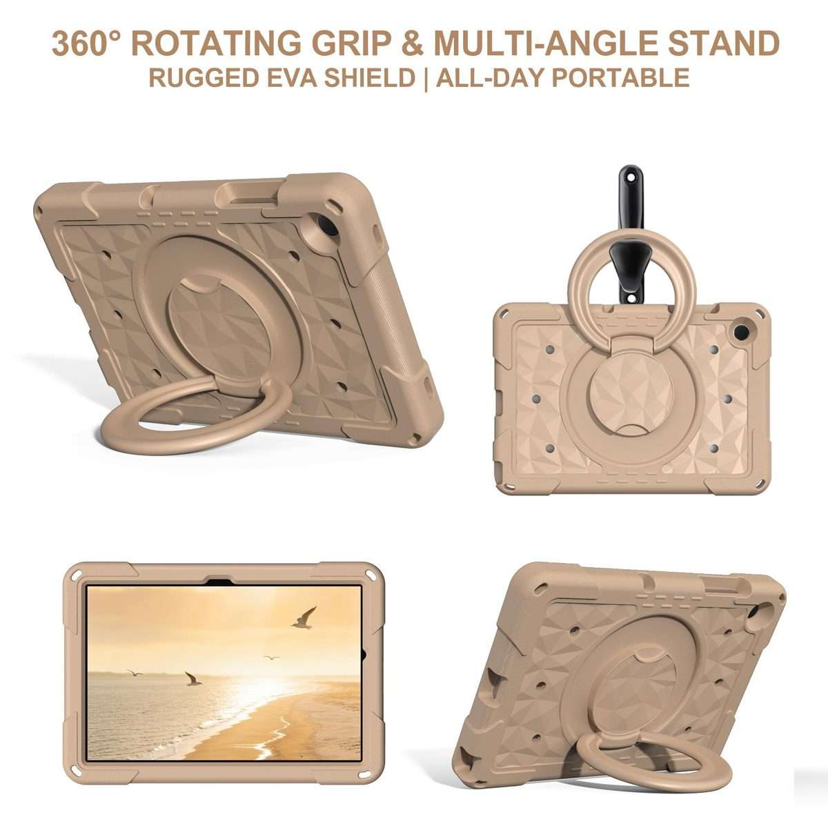 For Samsung Galaxy Tab A11+ / A9+ Magic Ring Rotation Holder Shockproof Tablet Case wi ... (Khaki)