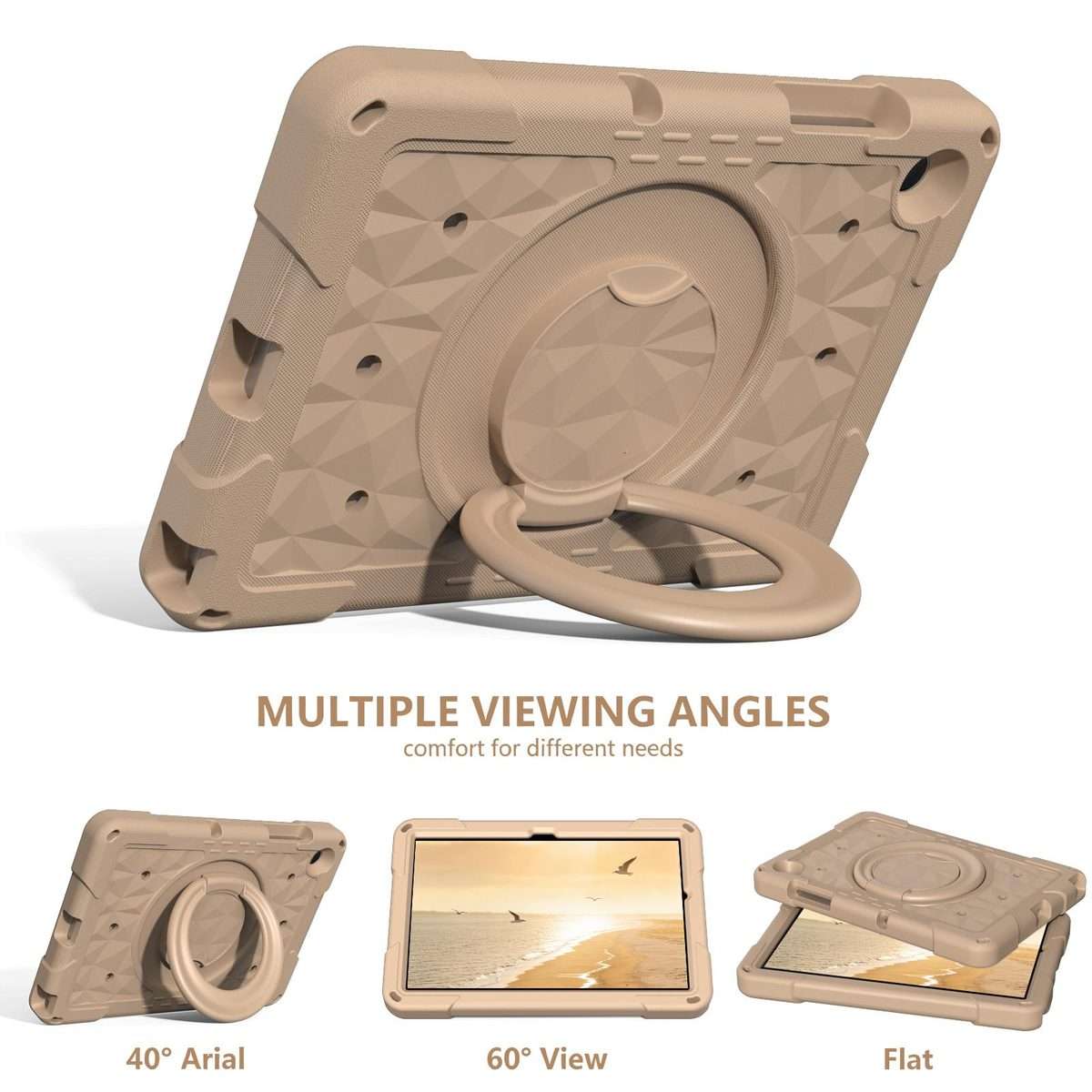For Samsung Galaxy Tab A11+ / A9+ Magic Ring Rotation Holder Shockproof Tablet Case wi ... (Khaki)