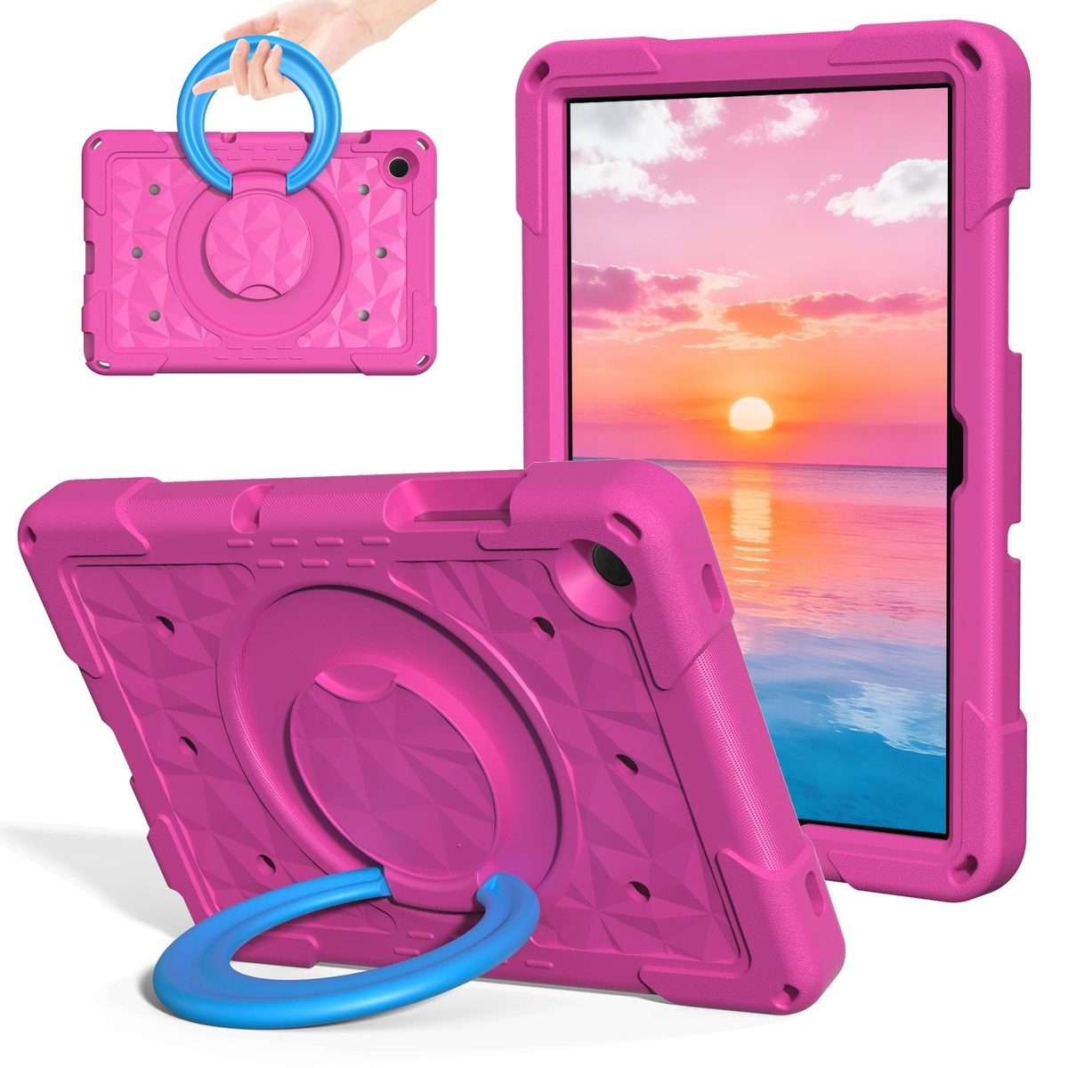 For Samsung Galaxy Tab A11 / A9 Magic Ring Rotation Holder Shockproof Tablet Ca ... (RoseRed+Blue)