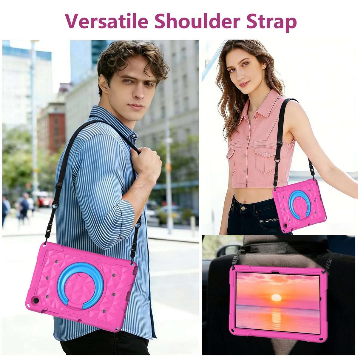 For Samsung Galaxy Tab A11 / A9 Magic Ring Rotation Holder Shockproof Tablet Ca ... (RoseRed+Blue)