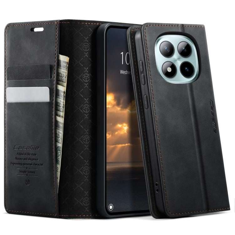 For Redmi Note 15 Pro+ 5G Global 163.3mm CaseMe 033 Calf Leather Lining Microfibre RFI ... (Black)