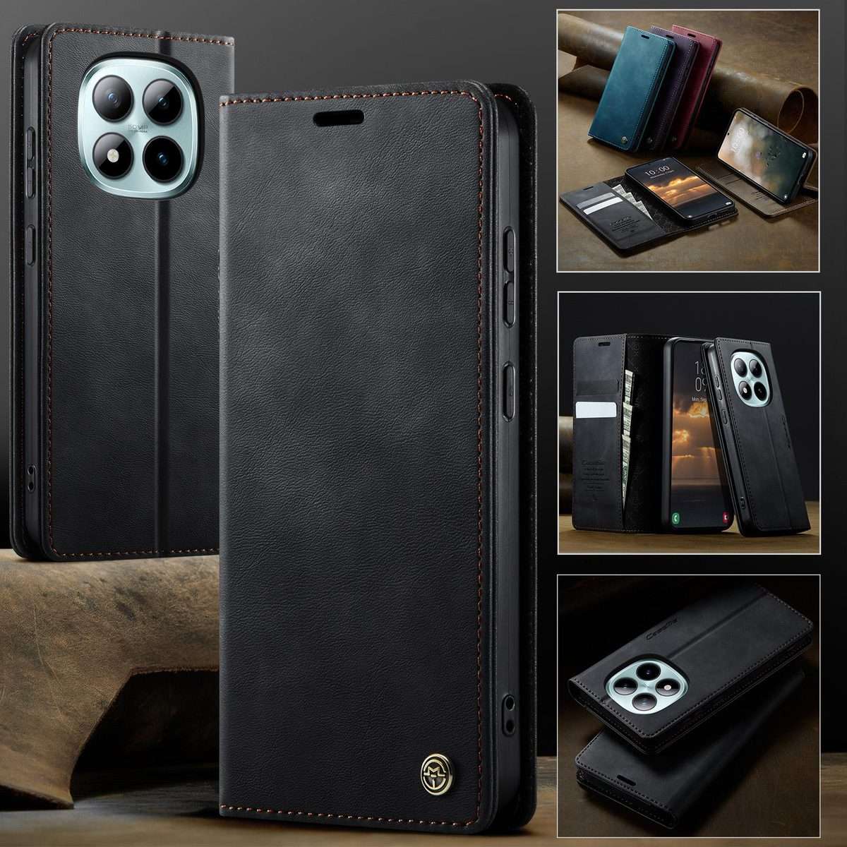 For Redmi Note 15 Pro+ 5G Global 163.3mm CaseMe 033 Calf Leather Lining Microfibre RFI ... (Black)