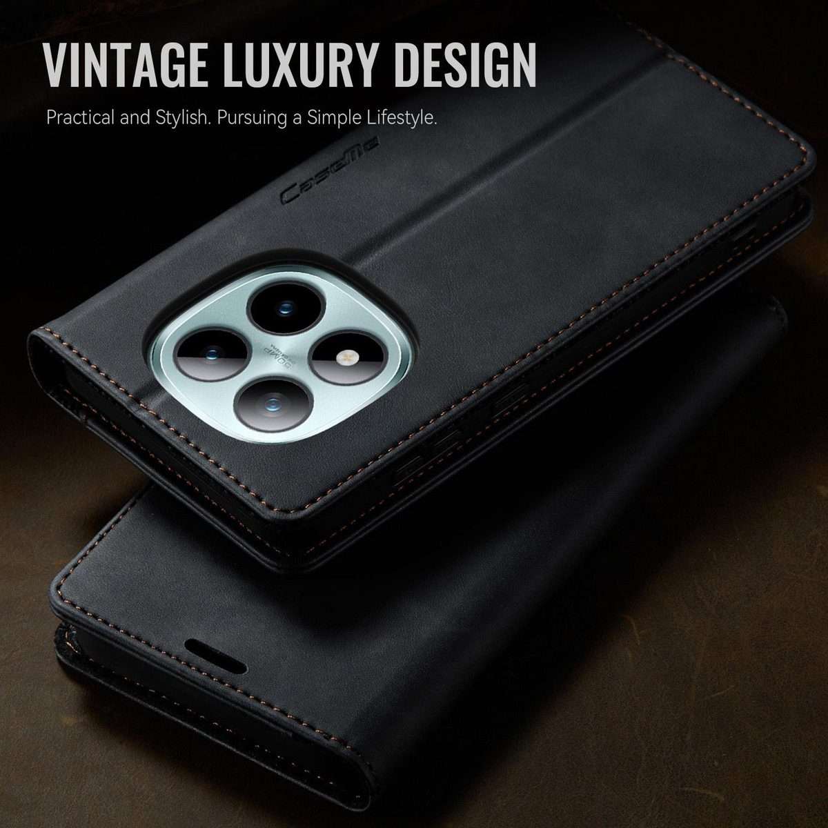 For Redmi Note 15 Pro+ 5G Global 163.3mm CaseMe 033 Calf Leather Lining Microfibre RFI ... (Black)