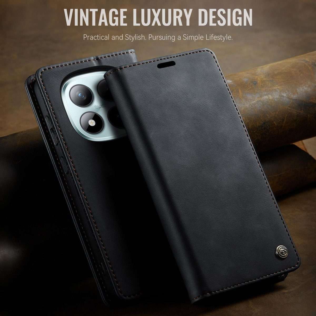 For Redmi Note 15 Pro+ 5G Global 163.3mm CaseMe 033 Calf Leather Lining Microfibre RFI ... (Black)
