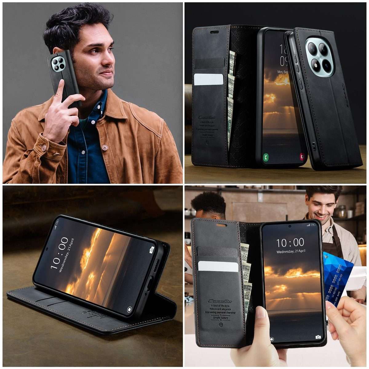 For Redmi Note 15 Pro+ 5G Global 163.3mm CaseMe 033 Calf Leather Lining Microfibre RFI ... (Black)