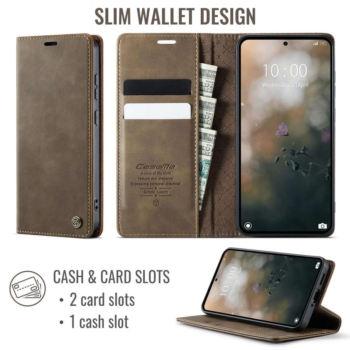 For Redmi Note 15 Pro+ 5G Global 163.3mm CaseMe 033 Calf Leather Lining Microfibre RF ... (Coffee)