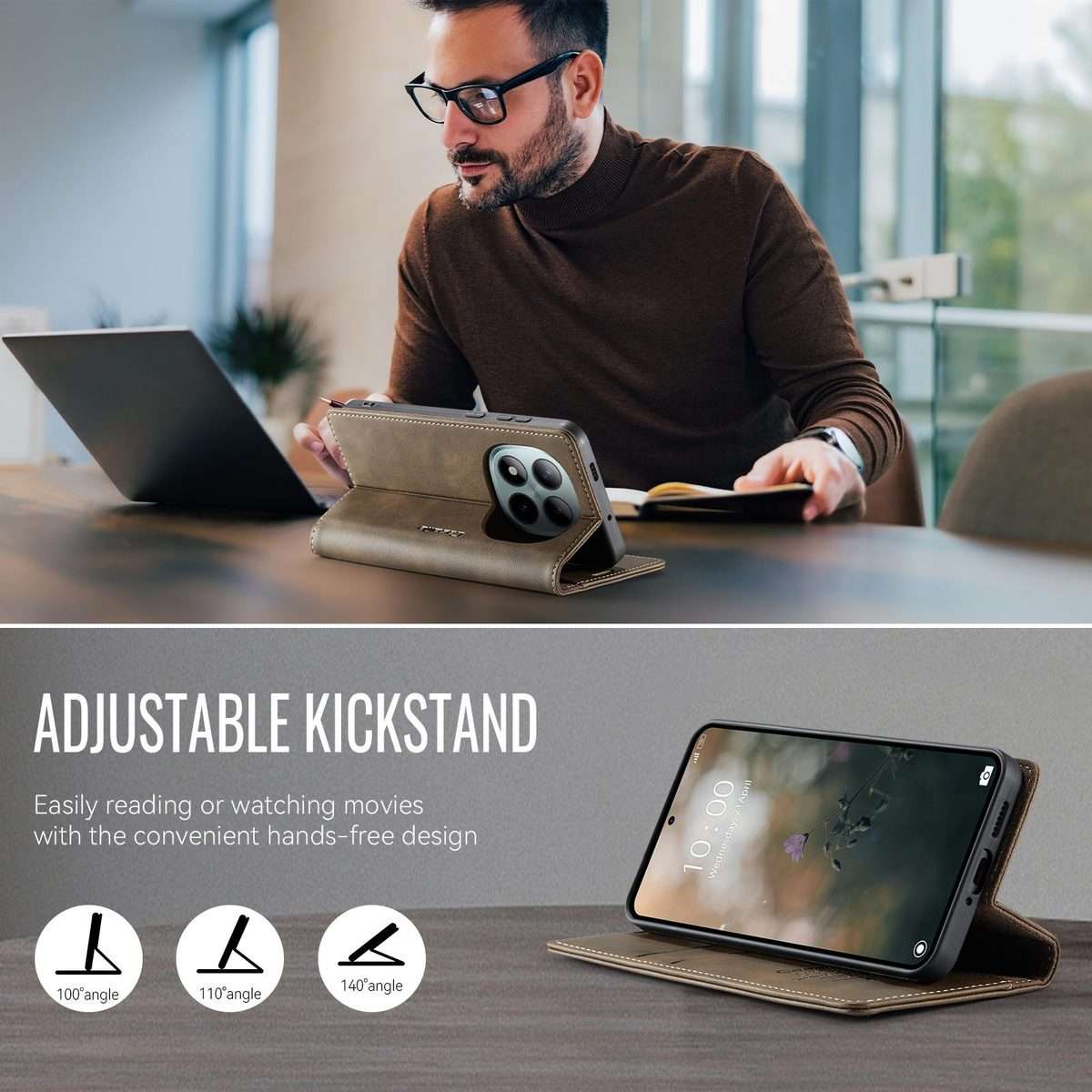 For Redmi Note 15 Pro+ 5G Global 163.3mm CaseMe 033 Calf Leather Lining Microfibre RF ... (Coffee)