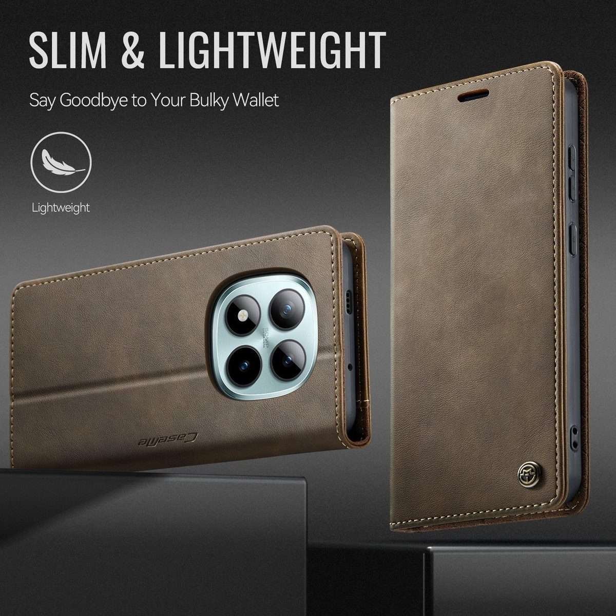For Redmi Note 15 Pro+ 5G Global 163.3mm CaseMe 033 Calf Leather Lining Microfibre RF ... (Coffee)