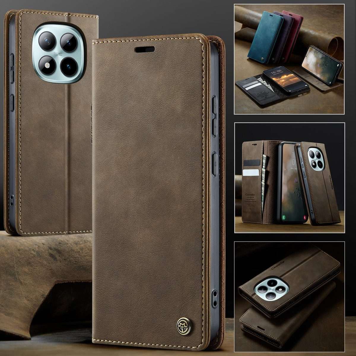 For Redmi Note 15 Pro+ 5G Global 163.3mm CaseMe 033 Calf Leather Lining Microfibre RF ... (Coffee)
