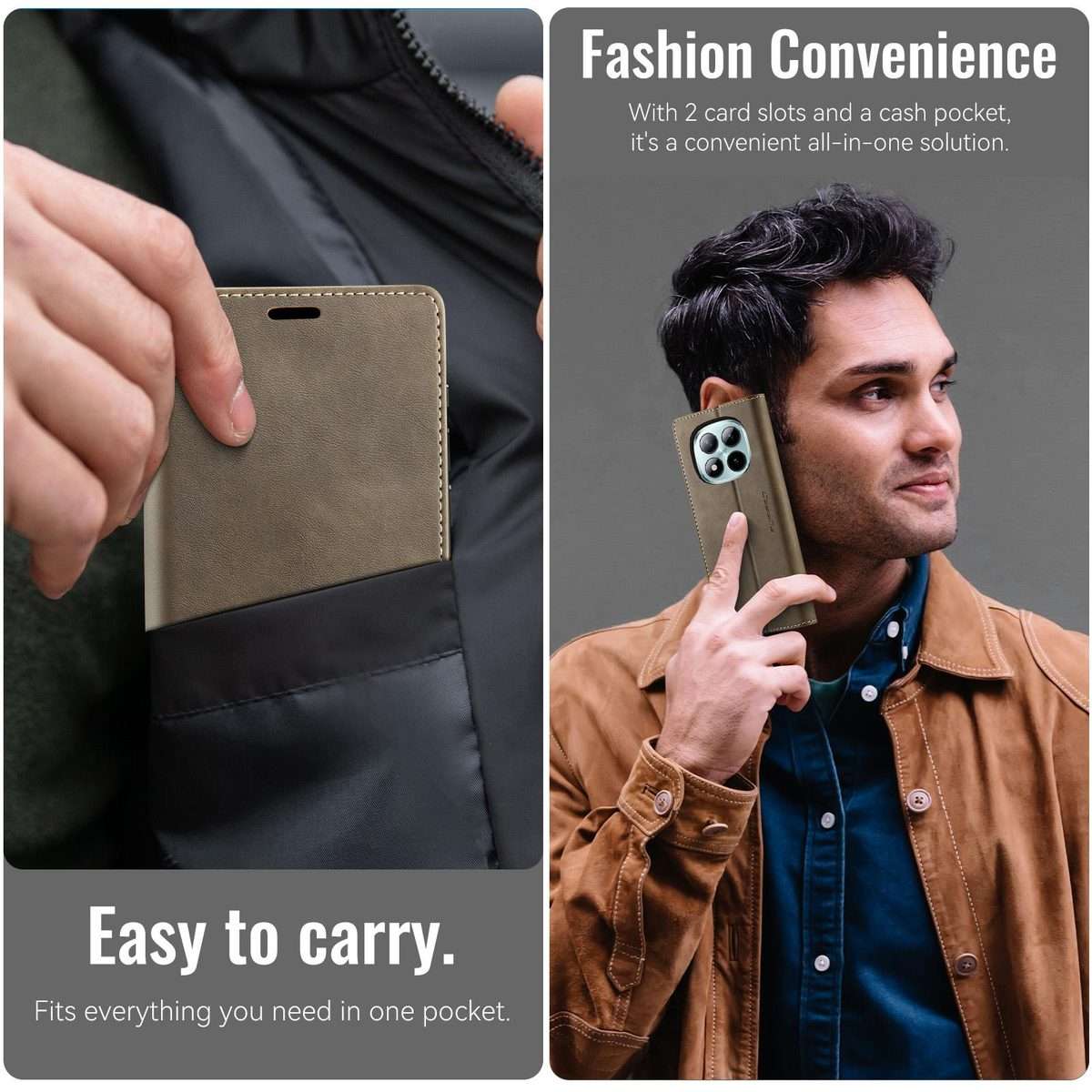For Redmi Note 15 Pro+ 5G Global 163.3mm CaseMe 033 Calf Leather Lining Microfibre RF ... (Coffee)
