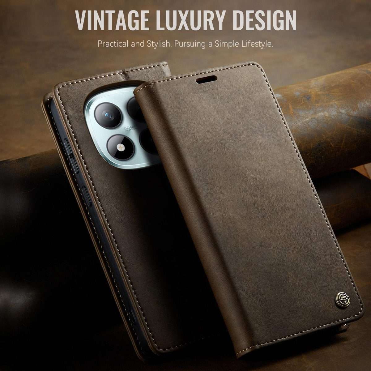 For Redmi Note 15 Pro+ 5G Global 163.3mm CaseMe 033 Calf Leather Lining Microfibre RF ... (Coffee)