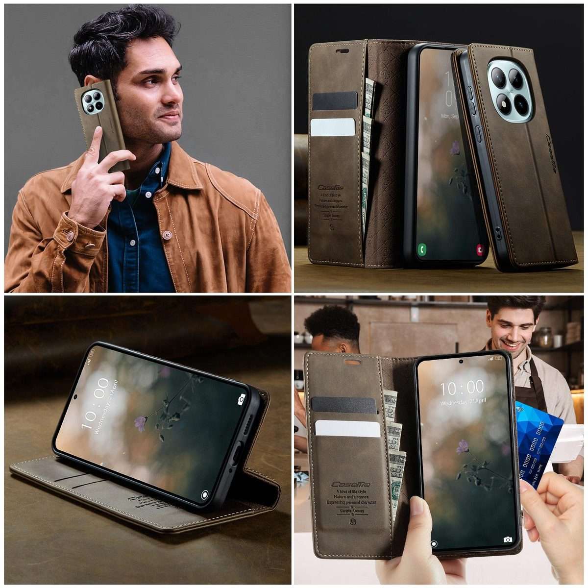 For Redmi Note 15 Pro+ 5G Global 163.3mm CaseMe 033 Calf Leather Lining Microfibre RF ... (Coffee)