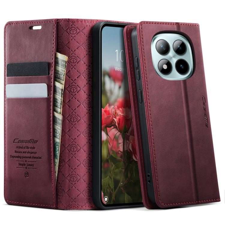 For Redmi Note 15 Pro+ 5G Global 163.3mm CaseMe 033 Calf Leather Lining Microfibre RFID ... (Red)