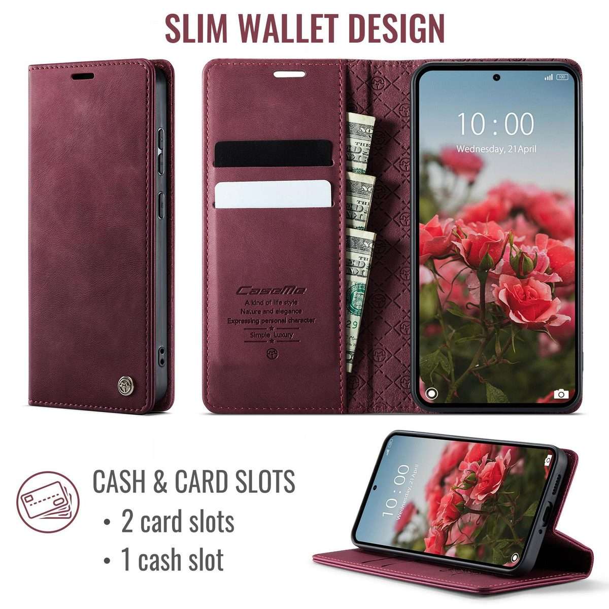 For Redmi Note 15 Pro+ 5G Global 163.3mm CaseMe 033 Calf Leather Lining Microfibre RFID ... (Red)