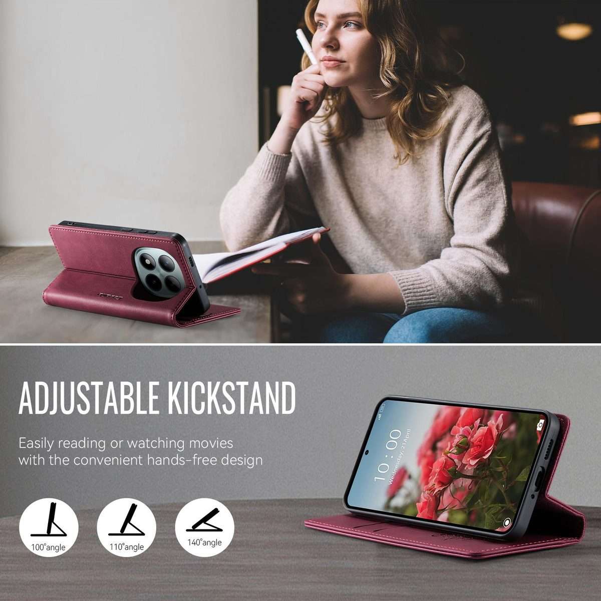 For Redmi Note 15 Pro+ 5G Global 163.3mm CaseMe 033 Calf Leather Lining Microfibre RFID ... (Red)