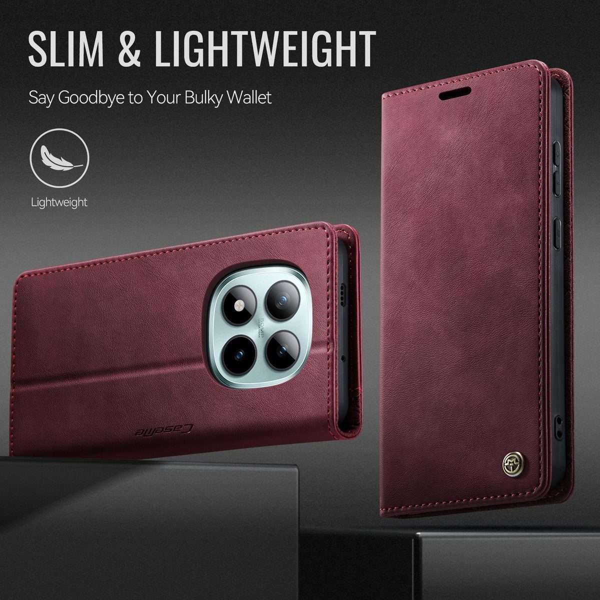 For Redmi Note 15 Pro+ 5G Global 163.3mm CaseMe 033 Calf Leather Lining Microfibre RFID ... (Red)