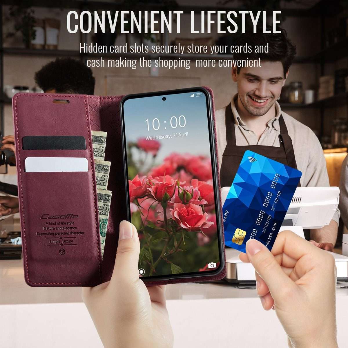 For Redmi Note 15 Pro+ 5G Global 163.3mm CaseMe 033 Calf Leather Lining Microfibre RFID ... (Red)