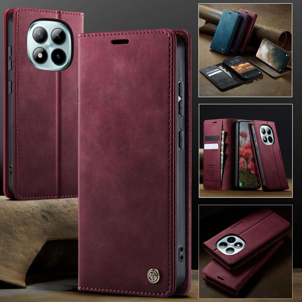 For Redmi Note 15 Pro+ 5G Global 163.3mm CaseMe 033 Calf Leather Lining Microfibre RFID ... (Red)
