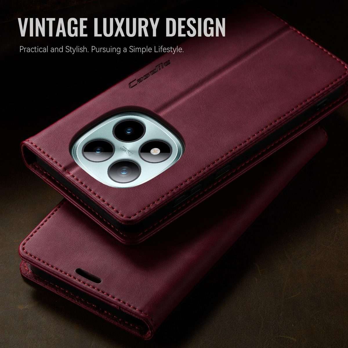 For Redmi Note 15 Pro+ 5G Global 163.3mm CaseMe 033 Calf Leather Lining Microfibre RFID ... (Red)