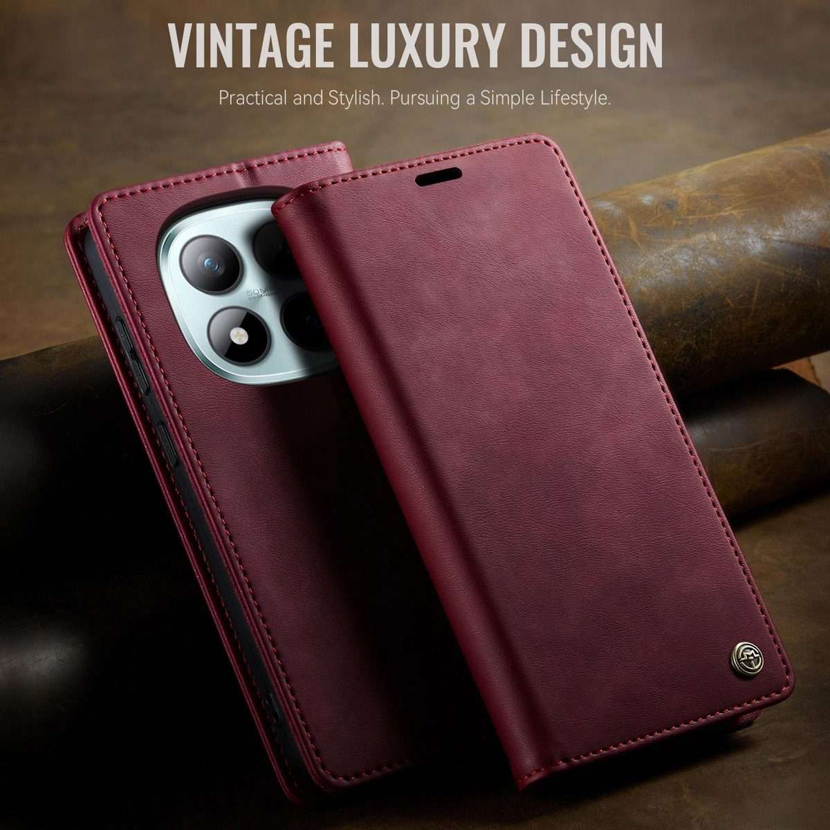 For Redmi Note 15 Pro+ 5G Global 163.3mm CaseMe 033 Calf Leather Lining Microfibre RFID ... (Red)