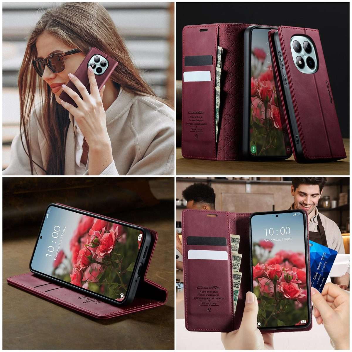 For Redmi Note 15 Pro+ 5G Global 163.3mm CaseMe 033 Calf Leather Lining Microfibre RFID ... (Red)