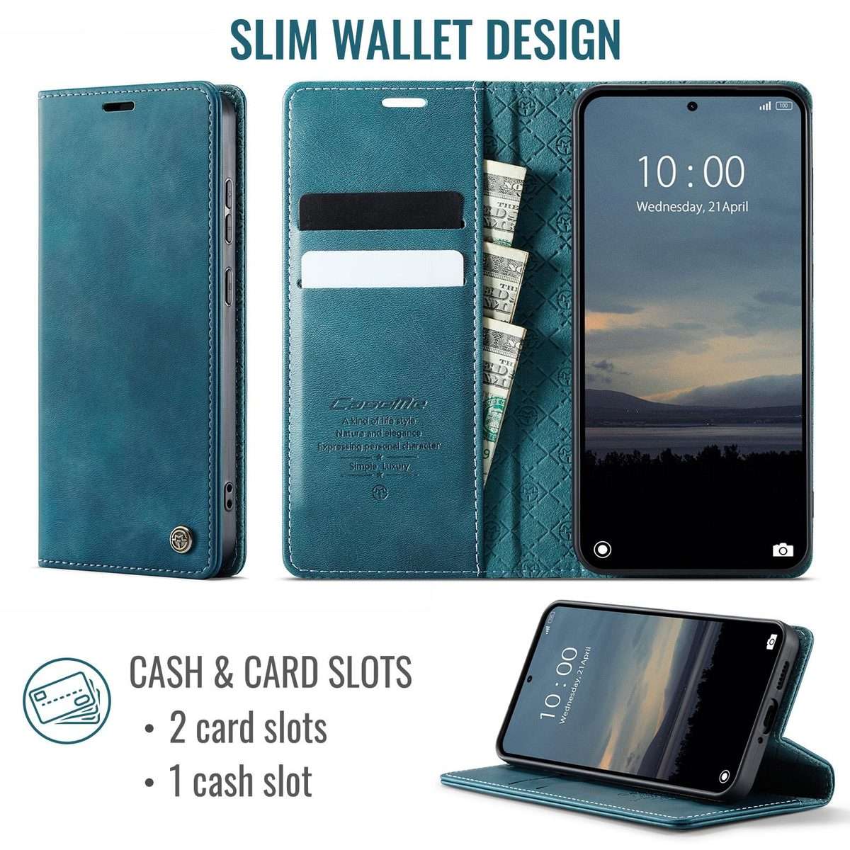 For Redmi Note 15 Pro+ 5G Global 163.3mm CaseMe 033 Calf Leather Lining Microfibre RFI ... (Green)