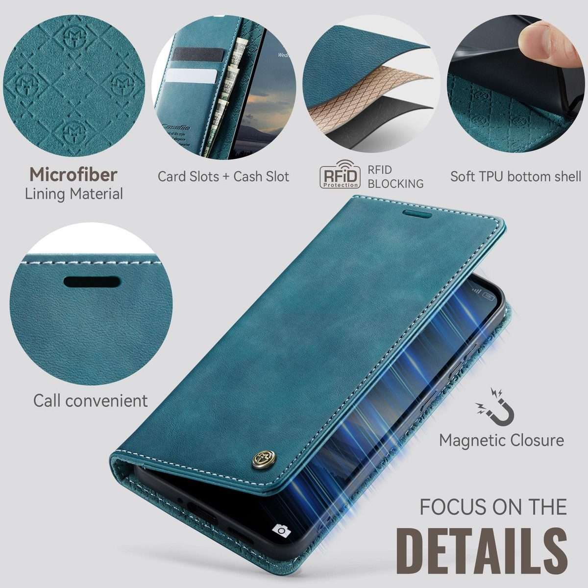 For Redmi Note 15 Pro+ 5G Global 163.3mm CaseMe 033 Calf Leather Lining Microfibre RFI ... (Green)