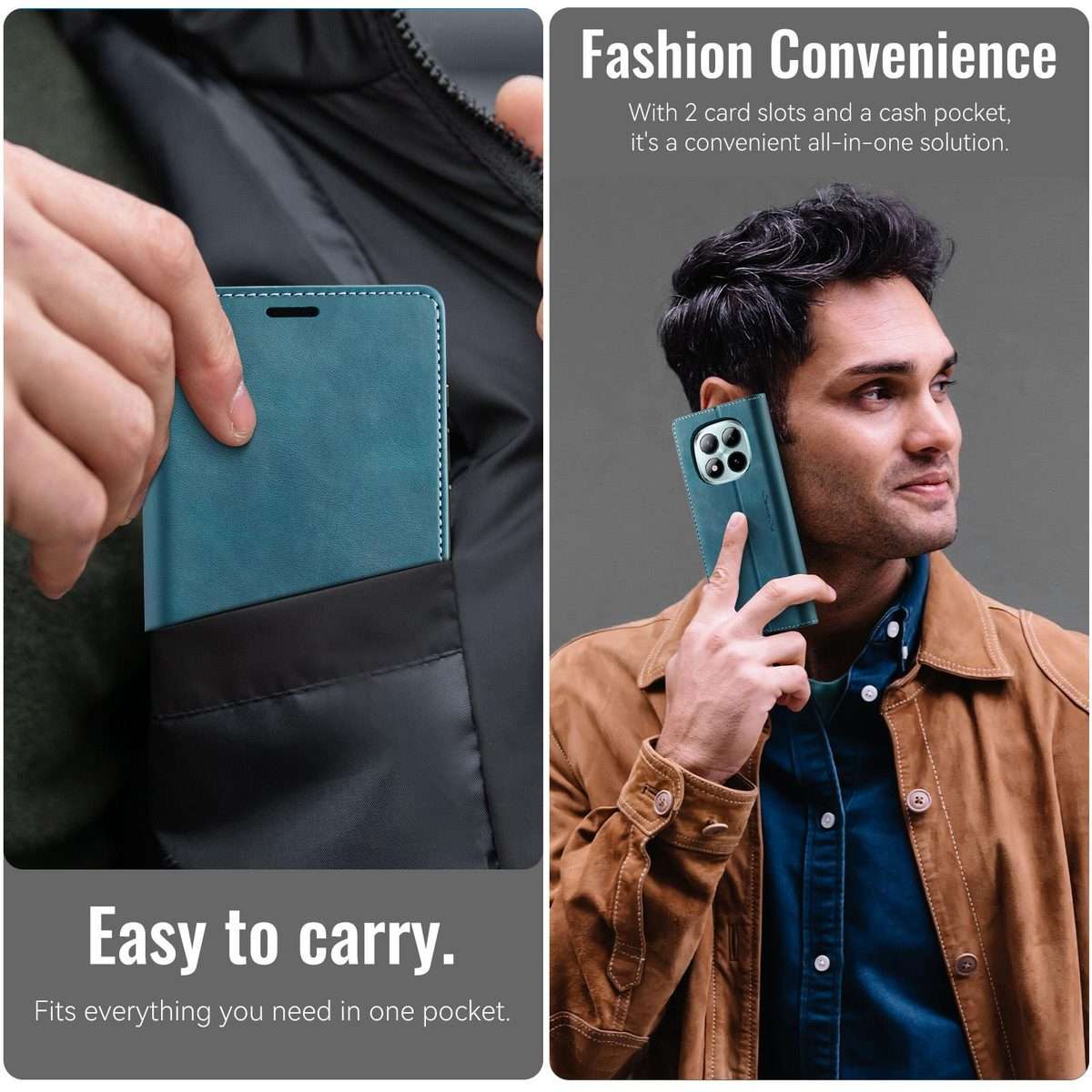 For Redmi Note 15 Pro+ 5G Global 163.3mm CaseMe 033 Calf Leather Lining Microfibre RFI ... (Green)
