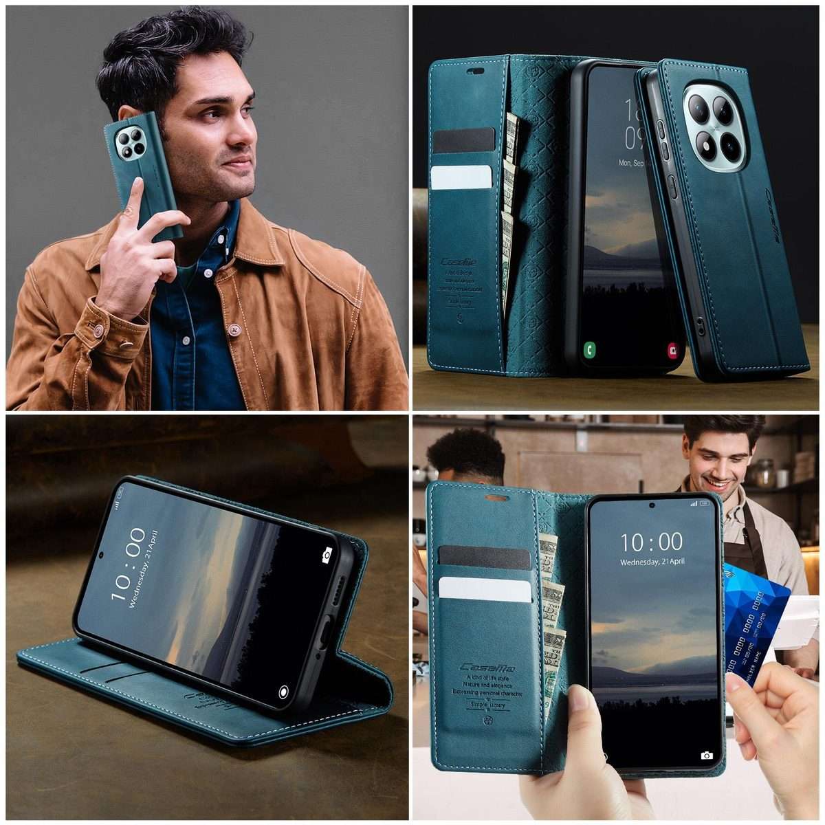 For Redmi Note 15 Pro+ 5G Global 163.3mm CaseMe 033 Calf Leather Lining Microfibre RFI ... (Green)