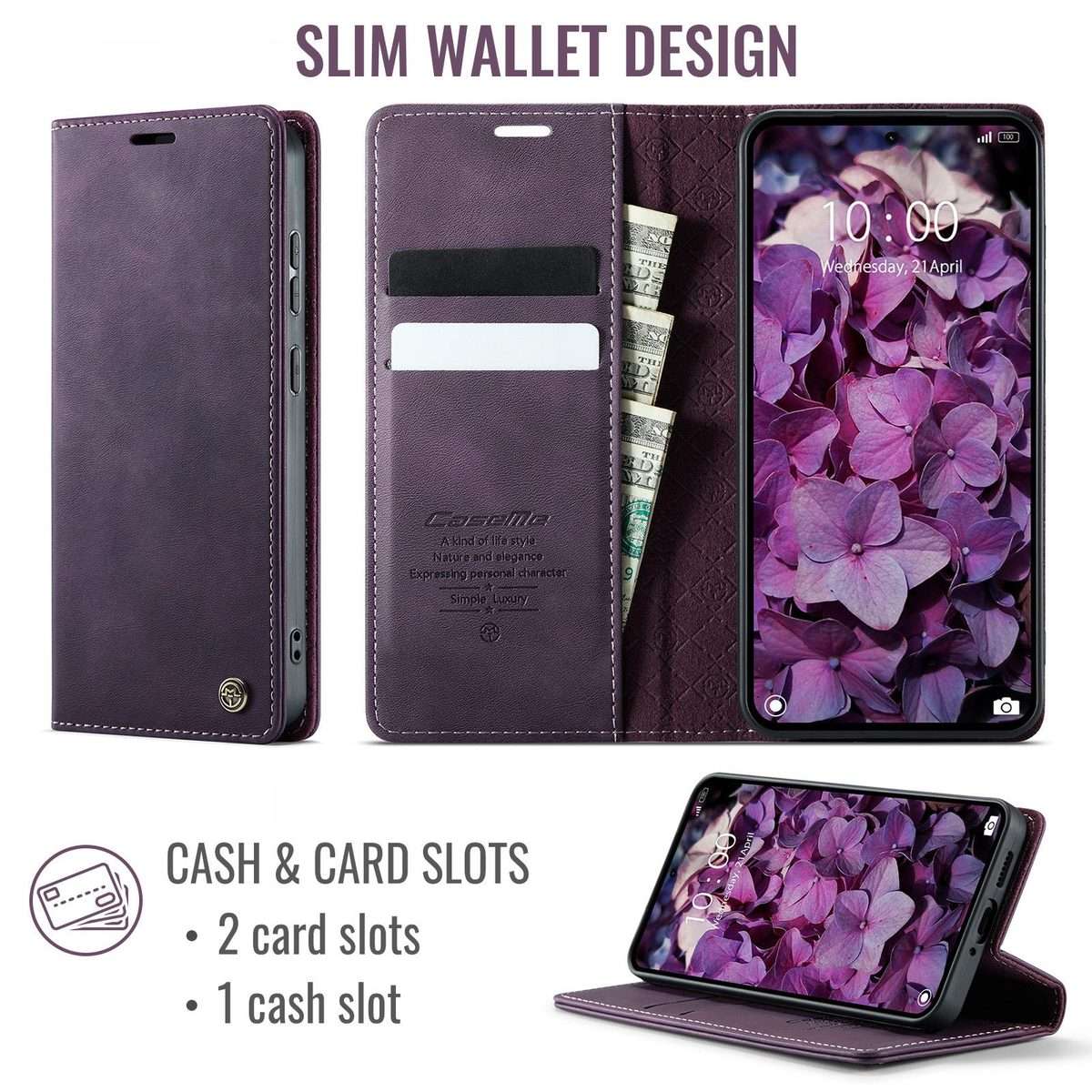 For Redmi Note 15 Pro+ 5G Global 163.3mm CaseMe 033 Calf Leather Lining Microfibre RF ... (Purple)