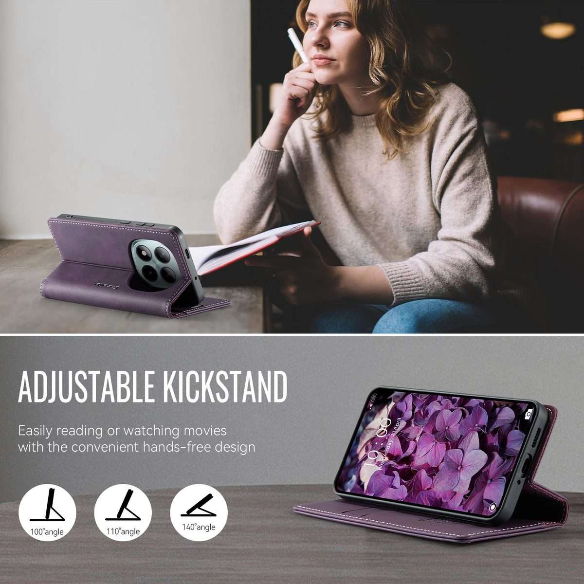 For Redmi Note 15 Pro+ 5G Global 163.3mm CaseMe 033 Calf Leather Lining Microfibre RF ... (Purple)