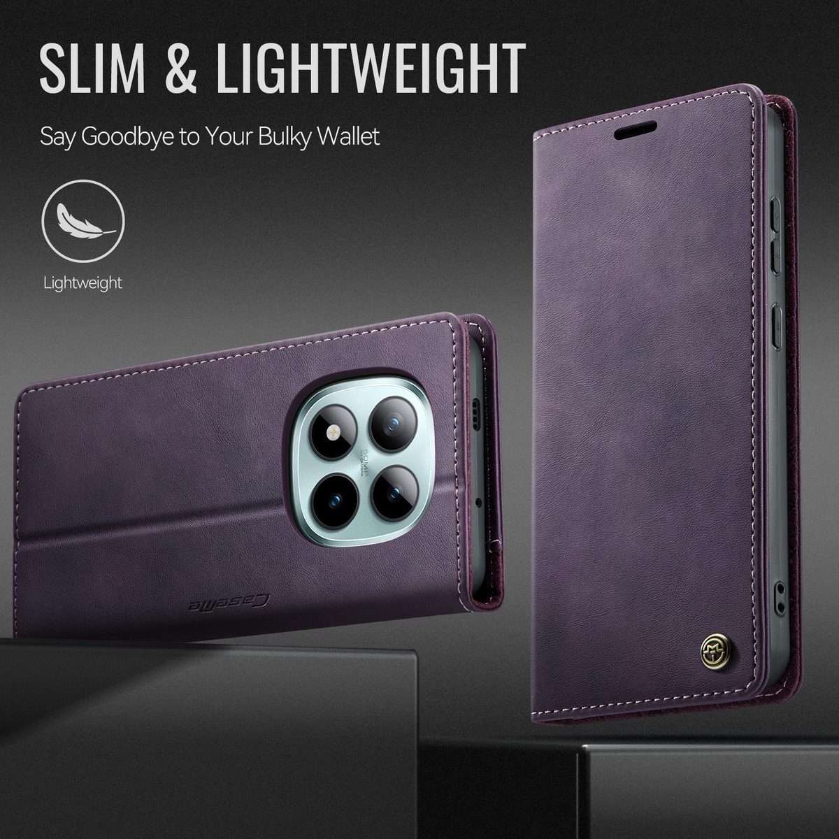For Redmi Note 15 Pro+ 5G Global 163.3mm CaseMe 033 Calf Leather Lining Microfibre RF ... (Purple)