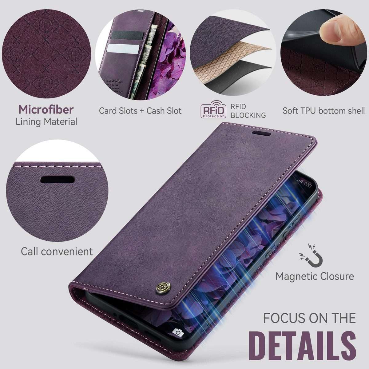 For Redmi Note 15 Pro+ 5G Global 163.3mm CaseMe 033 Calf Leather Lining Microfibre RF ... (Purple)