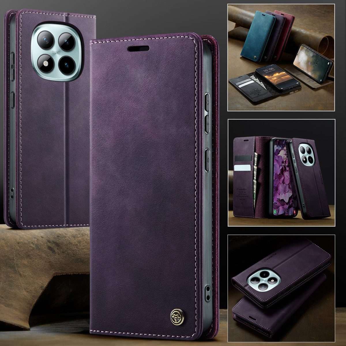 For Redmi Note 15 Pro+ 5G Global 163.3mm CaseMe 033 Calf Leather Lining Microfibre RF ... (Purple)