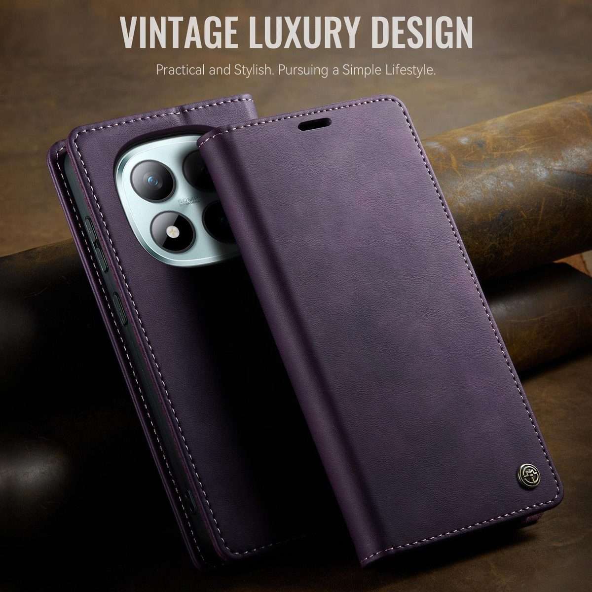 For Redmi Note 15 Pro+ 5G Global 163.3mm CaseMe 033 Calf Leather Lining Microfibre RF ... (Purple)