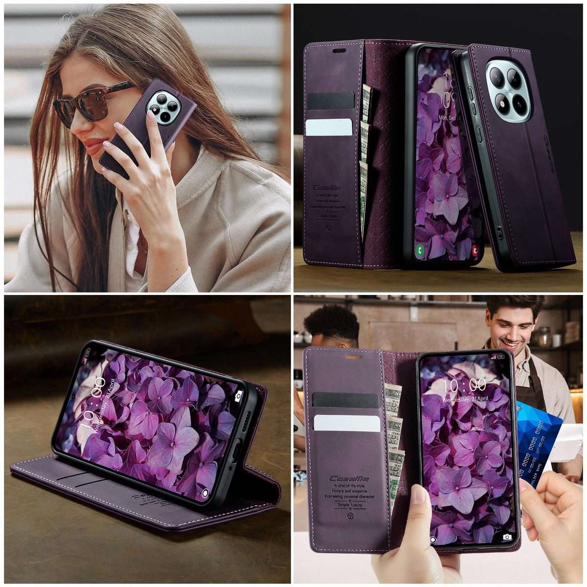 For Redmi Note 15 Pro+ 5G Global 163.3mm CaseMe 033 Calf Leather Lining Microfibre RF ... (Purple)