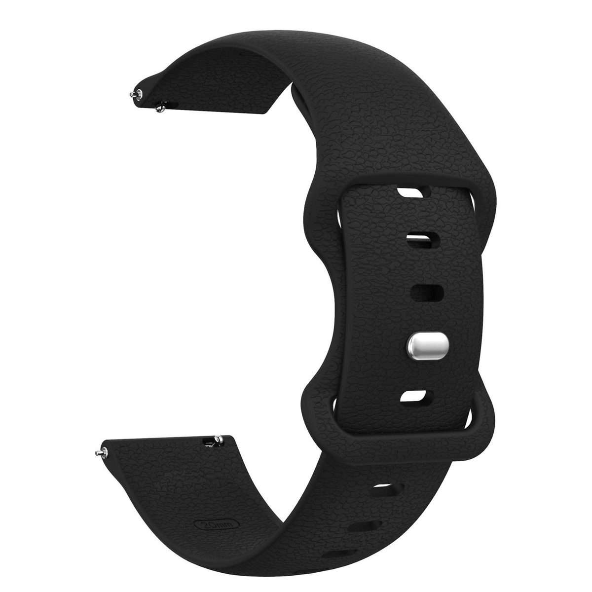20mm Lychee Texture Butterfly Clasp Solid Color Silicone Watch Band(Black)