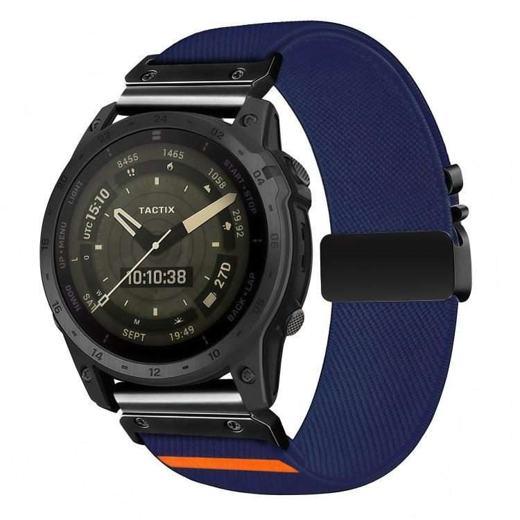For Gamin 26mm Parachute Buckle Diagonal Weave Stretch Nylon Watch Band(Midnight Blue)