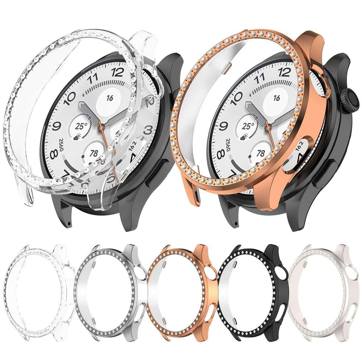 For Xiaomi Watch 5 Single Row Diamond Half Coverage Hollow PC Watch Pro ... (Electroplated Silver)