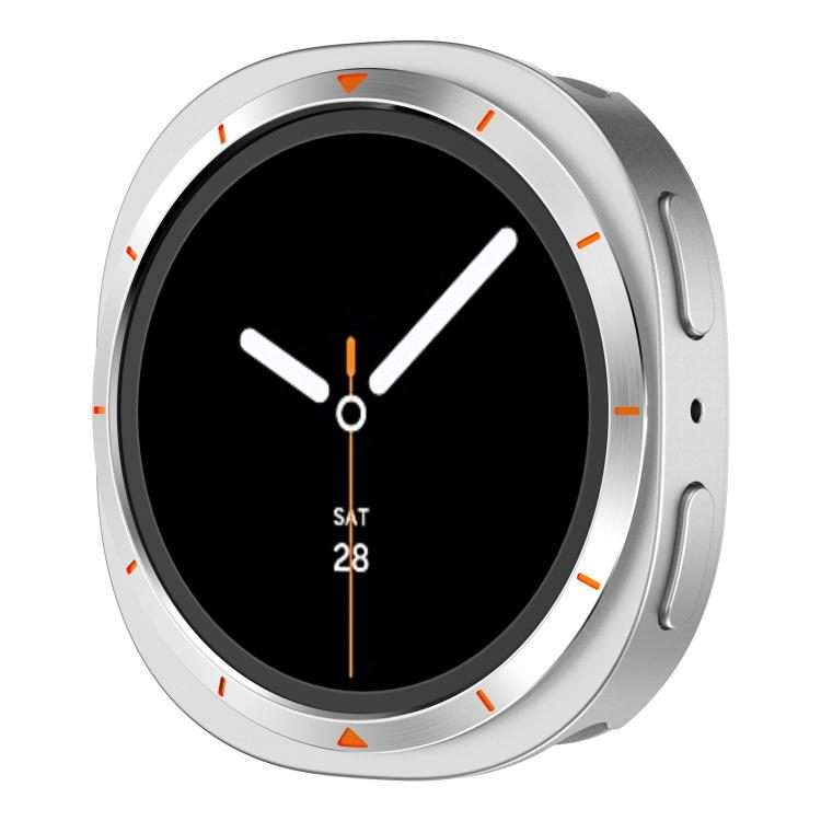 For Samsung Galaxy Watch8 44mm Metal Frame PC Back Cover Watch Pro ... (Silver Border Orange Text)