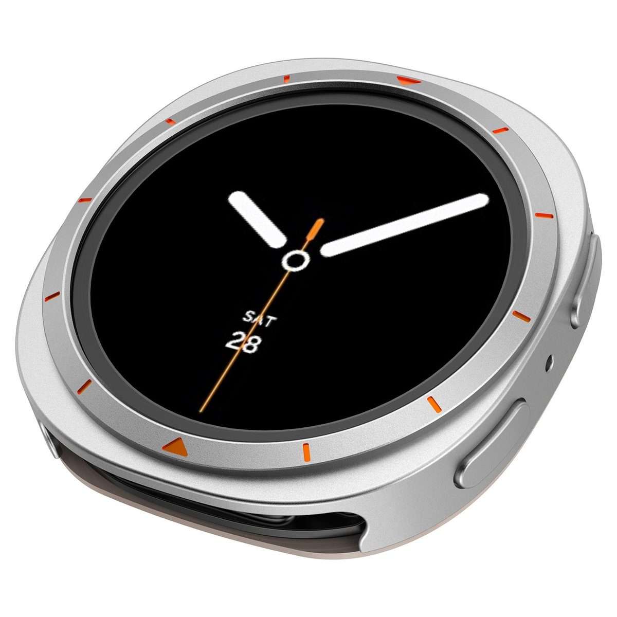 For Samsung Galaxy Watch8 44mm Metal Frame PC Back Cover Watch Pro ... (Silver Border Orange Text)