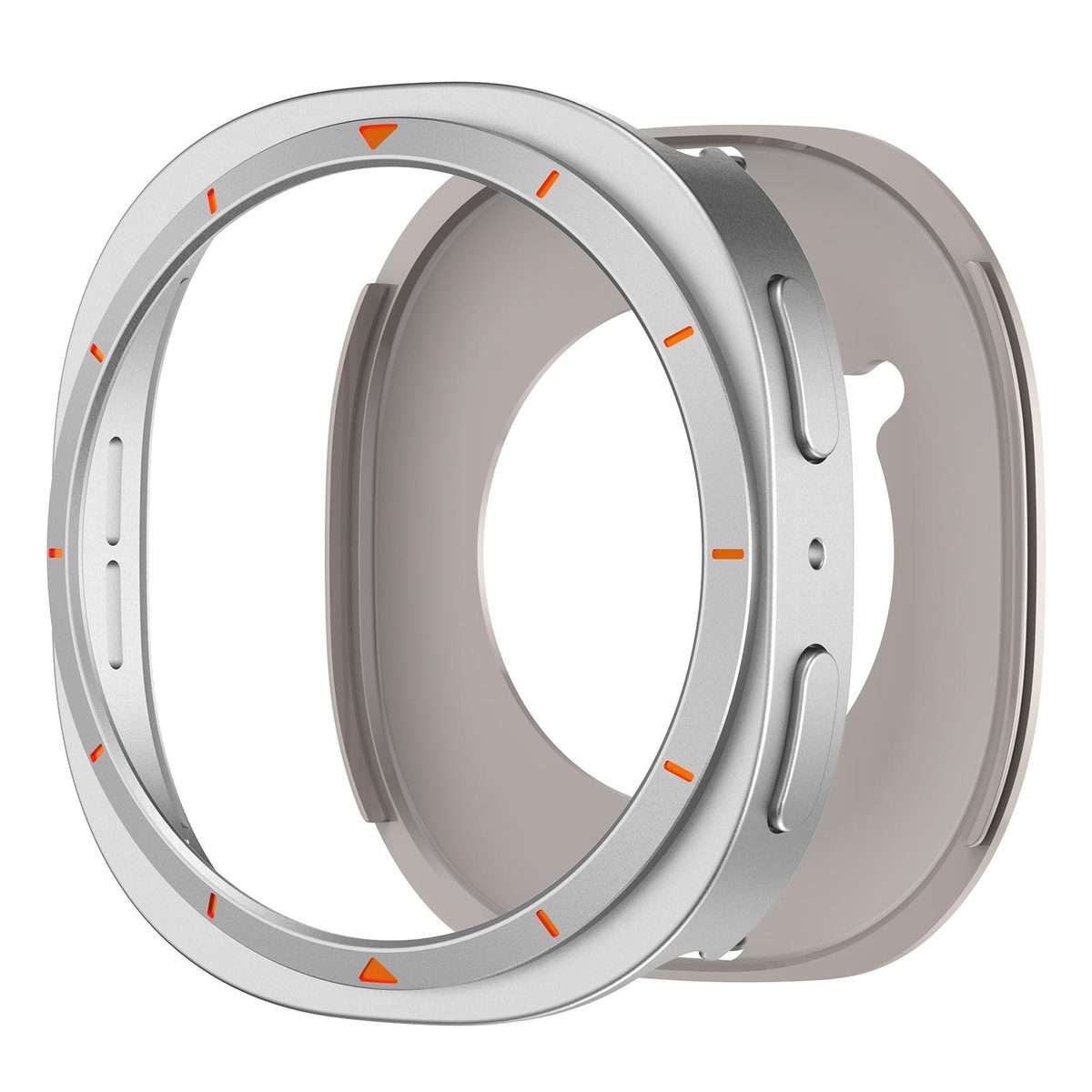 For Samsung Galaxy Watch8 44mm Metal Frame PC Back Cover Watch Pro ... (Silver Border Orange Text)