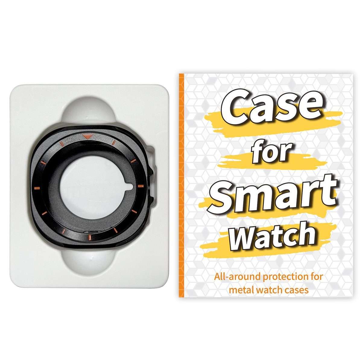 For Samsung Galaxy Watch8 44mm Metal Frame PC Back Cover Watch Pro ... (Silver Border Orange Text)