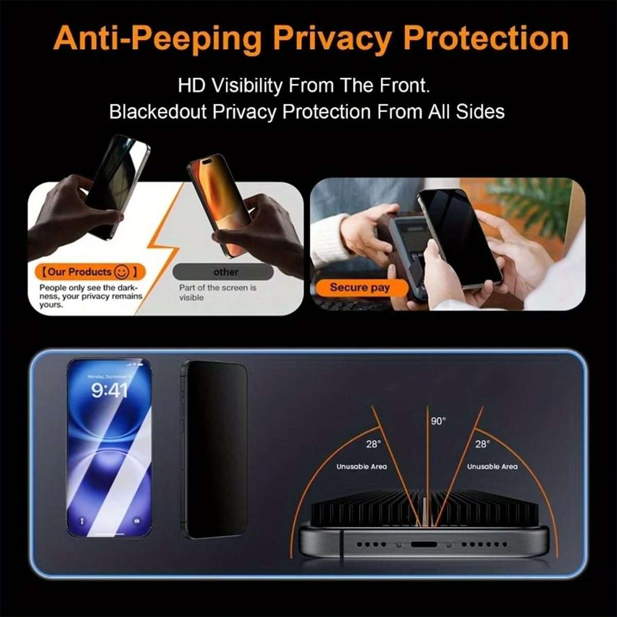 For iPhone 16 Pro Max Smooth Anti-Fingerprint Easy Install Dust-Free Box Privacy Tempered Glass Fi