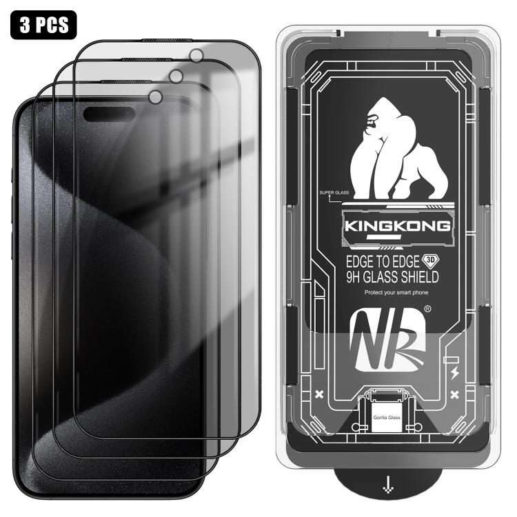 For iPhone 15 Pro 3pcs Easy Install Box Dust-Free 3D Curved Edge Privacy Electroplated Explosion-P