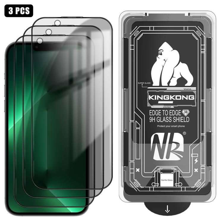 For iPhone 13 Pro 3pcs Easy Install Box Dust-Free 3D Curved Edge Privacy Electroplated Explosion-P
