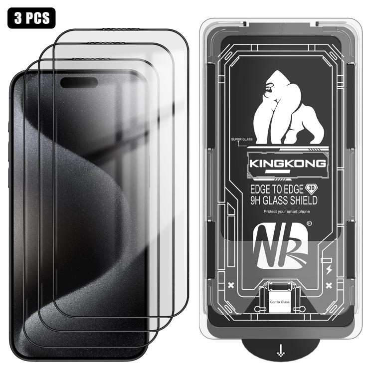 For iPhone 15 Pro 3pcs Easy Install Box Dust-Free 3D Curved Edge HD Electroplated Explosion-Proof