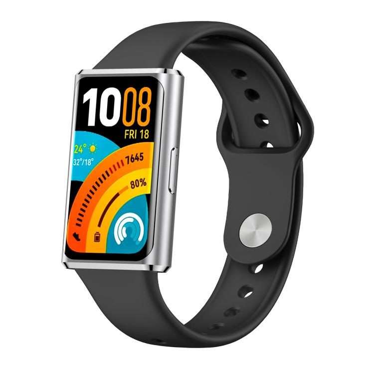For Huawei Band 11 / Band 11 Pro Glossy Reverse Buckle Solid Color Silicone Watch Band(Black)