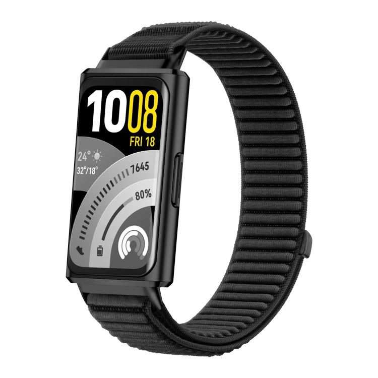 For Huawei Band 11 / Band 11 Pro Woven Nylon Hook And Loop Fastener Metal Interface Wa ... (Black)
